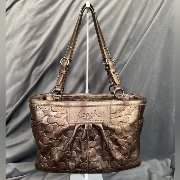 Coach Metallic Large Tote with Dust Bag • Embossed Monogram Coach • Gold Bronze - Picture 3 of 16